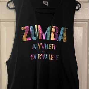 ZUMBA slashed front tank top with fun colored front logo size lovely